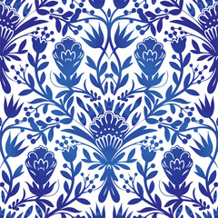 Traditional Russian vector seamless pattern in gzhel style. Can be used for banner, card, poster, invitation, label etc.