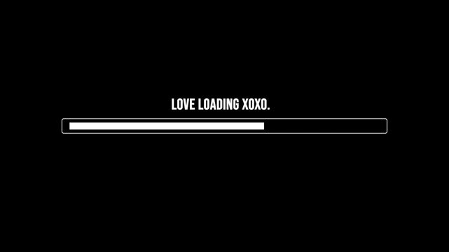 Love loading xoxo. Downloading uploading status bar element on a black background. Template for February 14, congratulations on Valentine's Day.