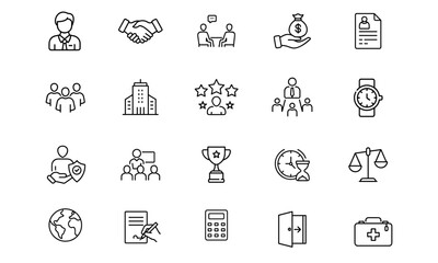 Human Resources and Employee Management Icons Set, transparent background