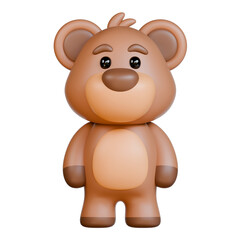 3D Brown teddy bear with big eyes perfect for childrens books, greeting cards, nursery decor, and toy advertisements. Cute and cuddly!