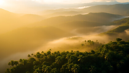 Naklejka premium Majestic Tropical Rainforest at Sunrise