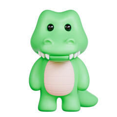 3D Green crocodile cartoon suitable for childrens books, educational materials, and wildlifethemed designs, featuring large eyes and teeth.