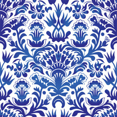 Traditional Russian vector seamless pattern in gzhel style. Can be used for banner, card, poster, invitation, label etc.