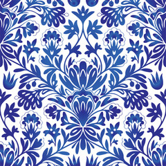 Traditional Russian vector seamless pattern in gzhel style. Can be used for banner, card, poster, invitation, label etc.