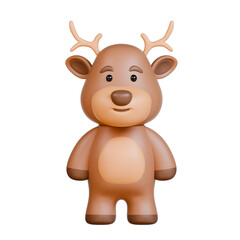 3D Brown deer with antlers smiling, suitable for nature, wildlife, animal, happiness concepts in designs, presentations, and projects.