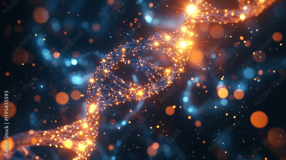 Poster glowing dna double helix surrounded by vibrant molecular connections in a futuristic design. generat