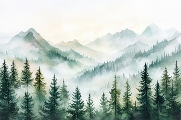 Obraz premium Serene Mountain Landscape with Misty Atmosphere