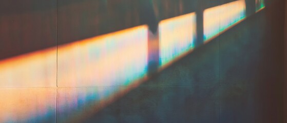 Colorful reflections and shadows across a textured wall in soft evening light