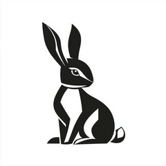 Rabbit icon logo vector illustration, bold black lines on a white background, clean and simple shapes, ideal for branding, tattoos, stickers, and minimalist designs.