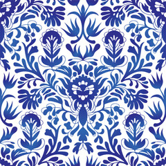 Traditional Russian vector seamless pattern in gzhel style. Can be used for banner, card, poster, invitation, label etc.