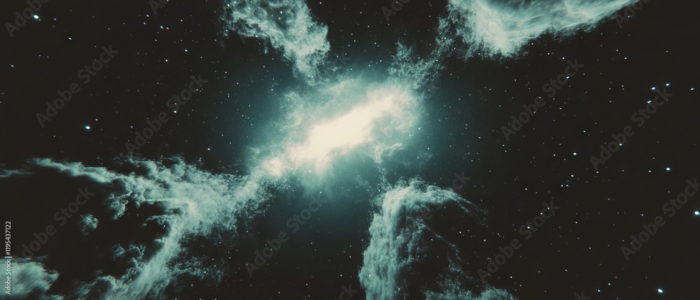 Aufkleber Celestial clouds swirl around a bright galaxy in the depths of outer space during a dynamic cosmic event