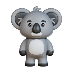 3D Grey koala with black eyes and white belly standing, perfect for naturethemed designs, Australian wildlife projects, and educational materials.
