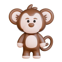 3D Brown monkey with big eyes and curled tail, suitable for wildlife, nature, or junglethemed designs and projects. Fun and expressive.