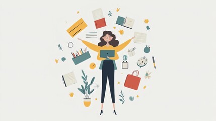 An abstract representation of a busy work-life balance, with elements symbolizing both professional and personal aspects of lifestyle 