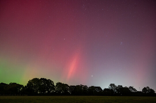 Newton's Rings captured looking up for the northern lights, aurora borealis, from Stansted, Essex, UK. The lights were unusally far south due to strong solar geomagnetic storm 10 October 2024