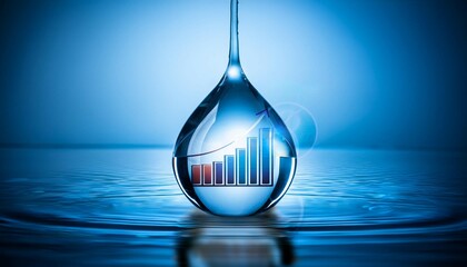 crystal clear drop of water holding a financial graph inside representing market transparency and capital trends