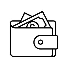 wallet with cash icon, wallet with cash line art - simple line art of wallet with cash, perfect for wallet with cash logos and icons and themed design 