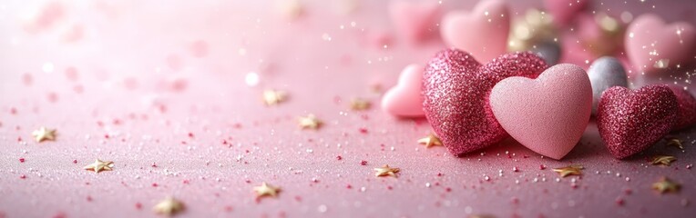 Obraz premium A soft pink backdrop with hearts and stars, ideal for baby showers, romantic events, or women's day celebrations.