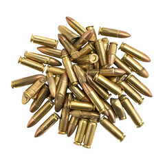A close-up view of various bullet cartridges stacked together for conceptual imagery.