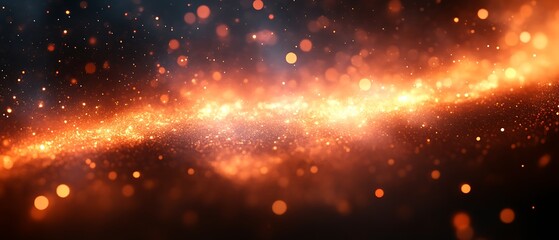 Obraz premium Glowing orange particles and bokeh lights.
