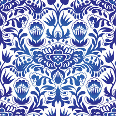 Traditional Russian vector seamless pattern in gzhel style. Can be used for banner, card, poster, invitation, label etc.