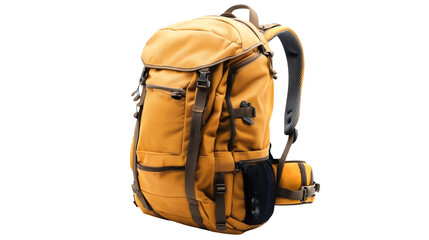 Hiking backpack with multiple compartments isolated on a transparent background, PNG