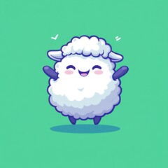 Naklejka premium Cartoon sheep standing smiling with open arms on a solid green background. Use art
