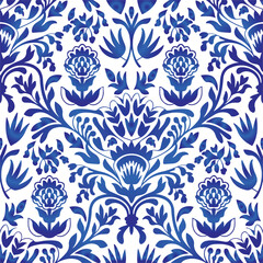 Traditional Russian vector seamless pattern in gzhel style. Can be used for banner, card, poster, invitation, label etc.