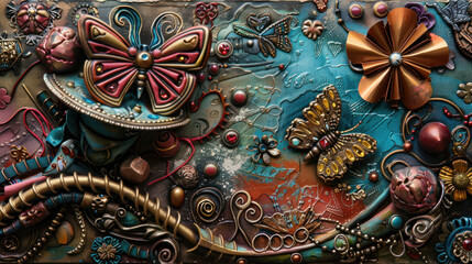 Fototapeta premium Beautiful Steampunk congratulations with vibrant colors, intricate design, and heartfelt text, perfect for a joyful moment