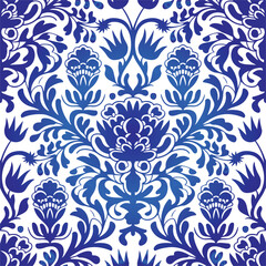 Traditional Russian vector seamless pattern in gzhel style. Can be used for banner, card, poster, invitation, label etc.