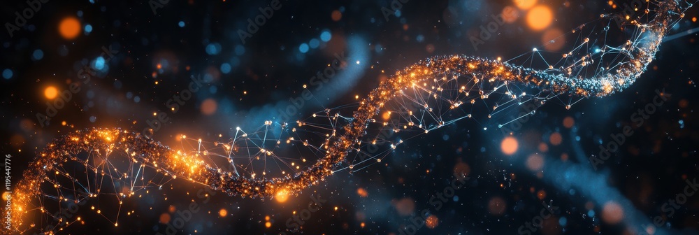 Fototapete glowing dna double helix structure surrounded by molecular connections and particles in a vibrant sc