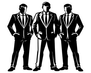 Silhouettes of Three Men in Business Casual Attire Standing in Professional Pose