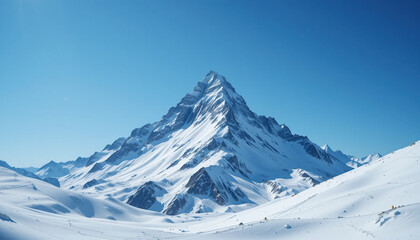 Fototapeta premium Photo of Snowy Mountain Peak Under Clear Blue Sky with Perfect Lighting