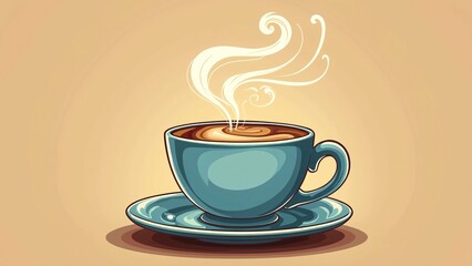 Obraz premium Steaming Coffee Cup with Elegant Swirls of Steam on Minimal Beige Background, Vector Illustration