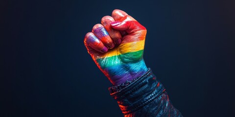 A symbolic rainbow-colored fist representing LGBTQ+ pride, equality, and the fight for human rights.