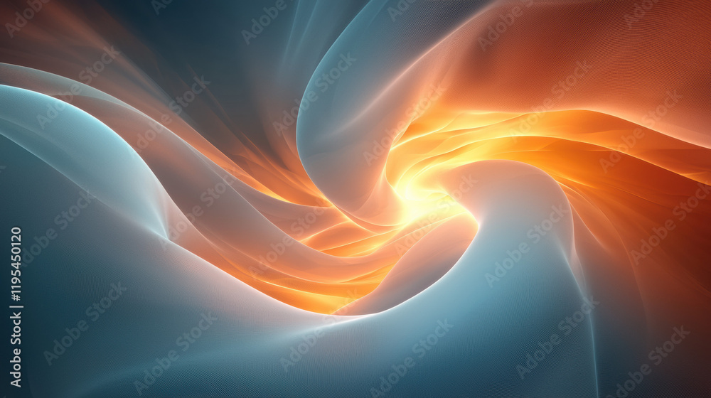 Poster vibrant swirl of blue and orange fabric like textures creates dynamic visual flow. interplay of colo