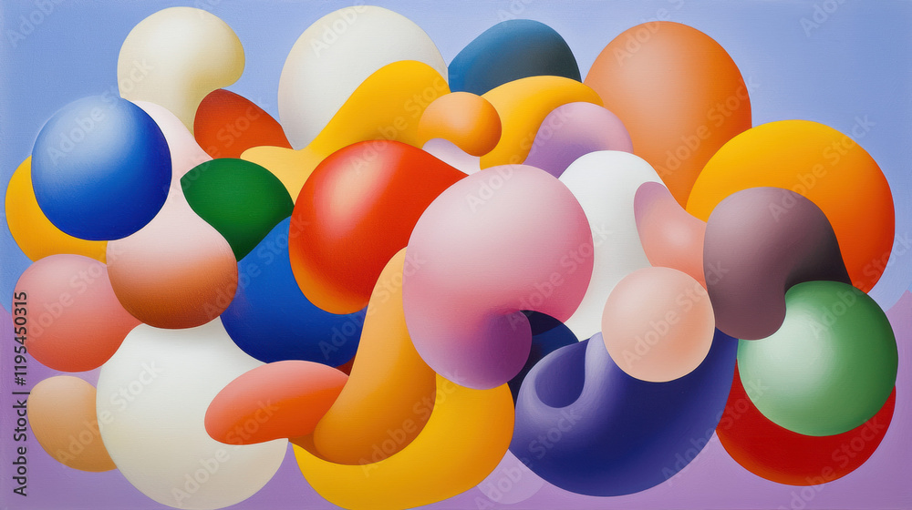 Poster colorful abstract shapes create vibrant composition with smooth curves and soft gradients, evoking s
