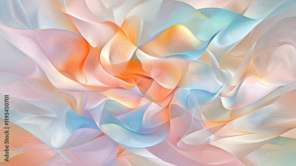 Fototapete Soft pastel colors blend seamlessly in abstract wave pattern, creating serene and calming visual experience