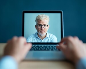 Hybrid Meeting Dynamics Sleek Metal Laptop with Virtual Presentation for Modern Business, Enhancing Collaboration in Digital Workspaces