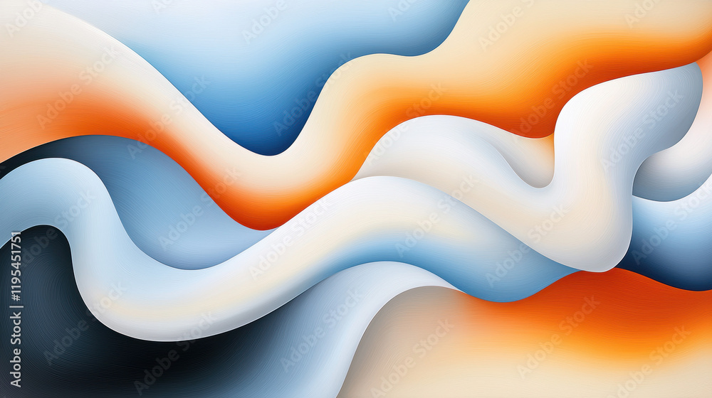 Poster abstract waves in blue, orange, and white create dynamic visual flow
