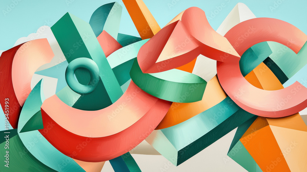 Leinwandbilder Colorful abstract shapes and forms create dynamic composition with depth. vibrant colors and smooth curves evoke sense of movement and creativity