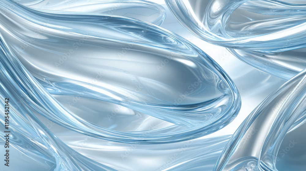 Poster Translucent blue waves create fluid and dynamic abstract background, evoking sense of calm and serenity