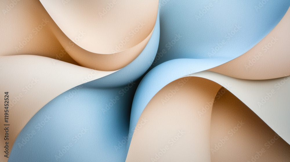 Aufkleber Soft curves of pastel paper create abstract composition in blue and beige. gentle waves evoke sense of calm and creativity