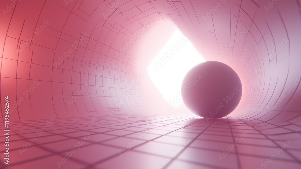Aufkleber spherical object in glowing tunnel with grid pattern, creating surreal atmosphere