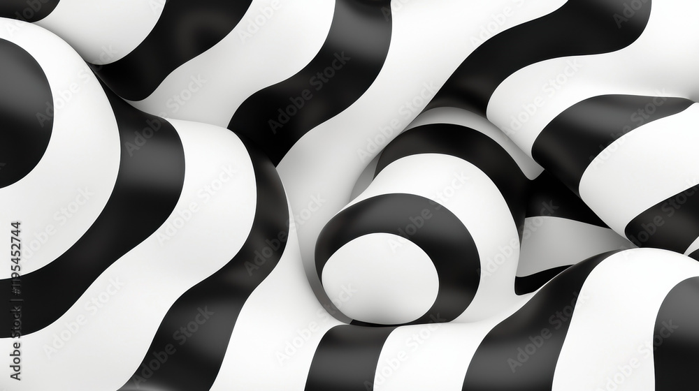 Aufkleber curved black and white stripes create dynamic, abstract pattern