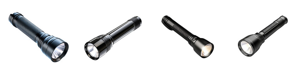 Fototapeta premium Flashlight – A portable light source, symbolizing illumination or guidance. Isolated on Clear White Background Highly Detailed 