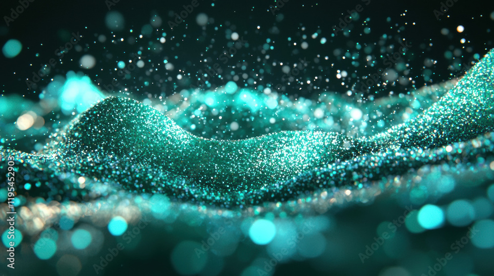 Aufkleber Shimmering teal particles create mesmerizing wave effect, evoking sense of depth and movement