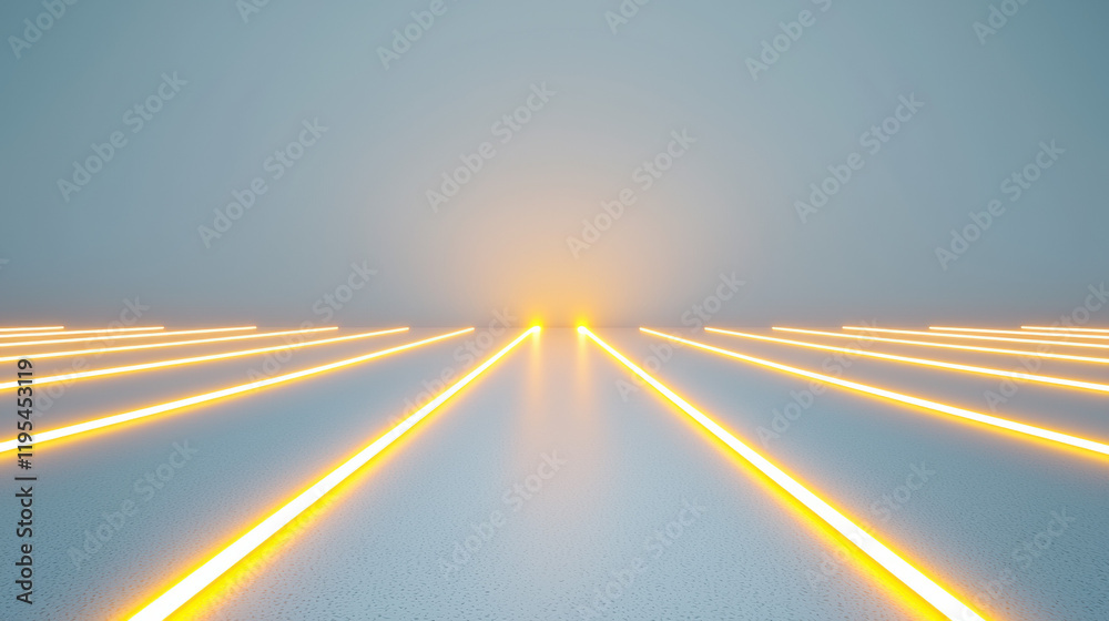 Aufkleber futuristic landscape with glowing yellow lines on smooth surface, creating sense of depth and perspective