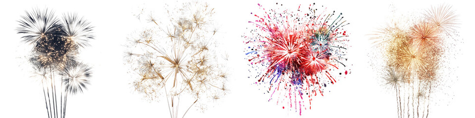 Faded fireworks display – Fireworks that are no longer visible, symbolizing the end of the celebrations and the return to normal life. Isolated on Clear White Background Highly Detailed 