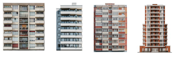 Collection set of Apartment isolated on white and transparent background, cut out png